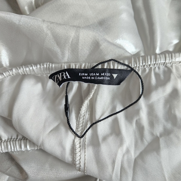 New Zara Shiny Silver Mid Rise Elastic Waist Wide-Leg Pajama Style Pants Medium - Picture 11 of 12